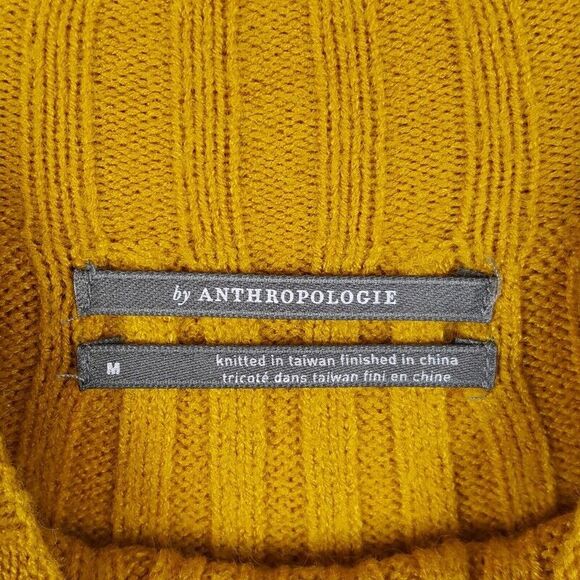 ANTHROPOLOGIE Sweater Womens Medium Mustard Pullover Side Slit Tunic Knit - Picture 2 of 8